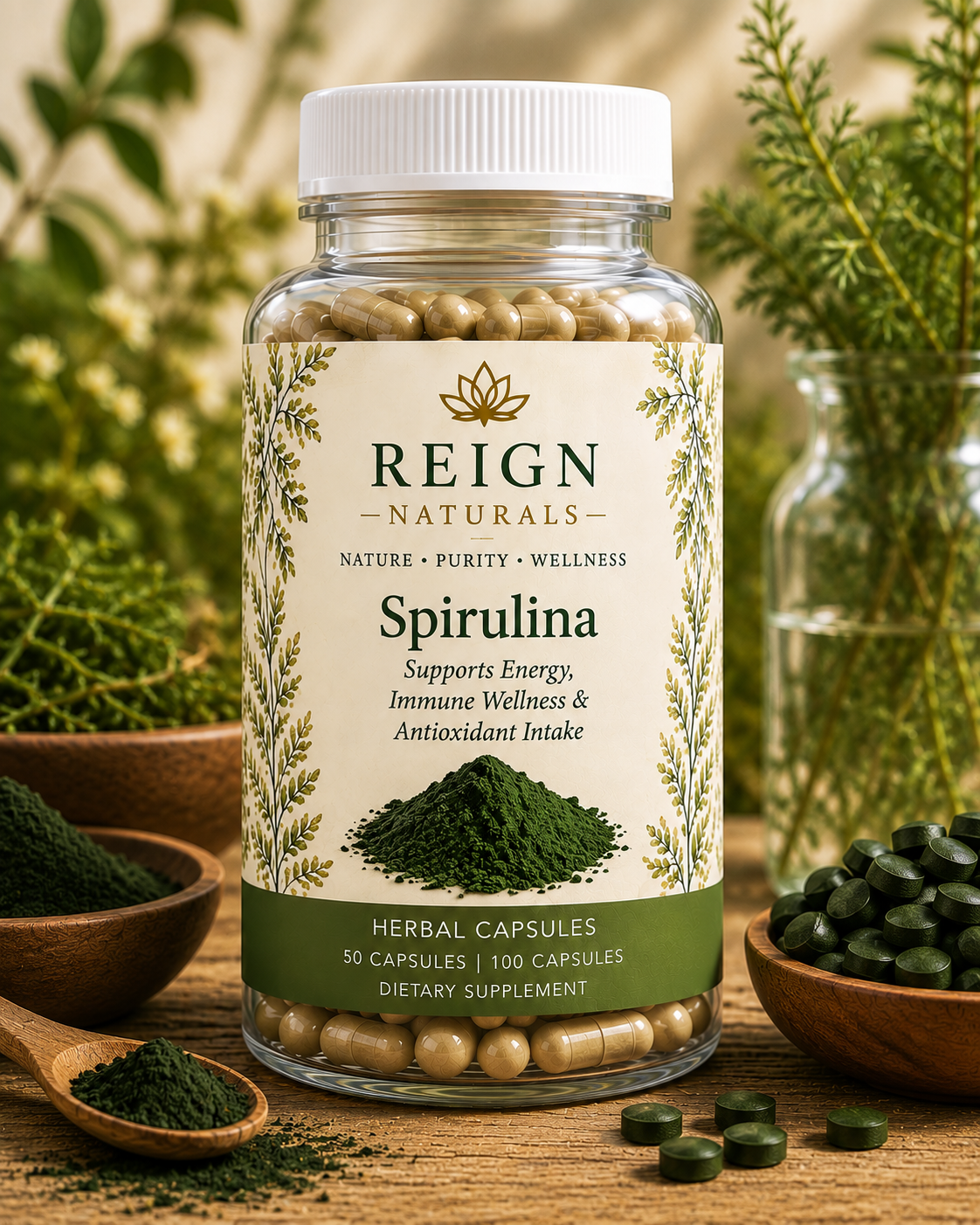 Spirulina herbal capsules by Reign Naturals