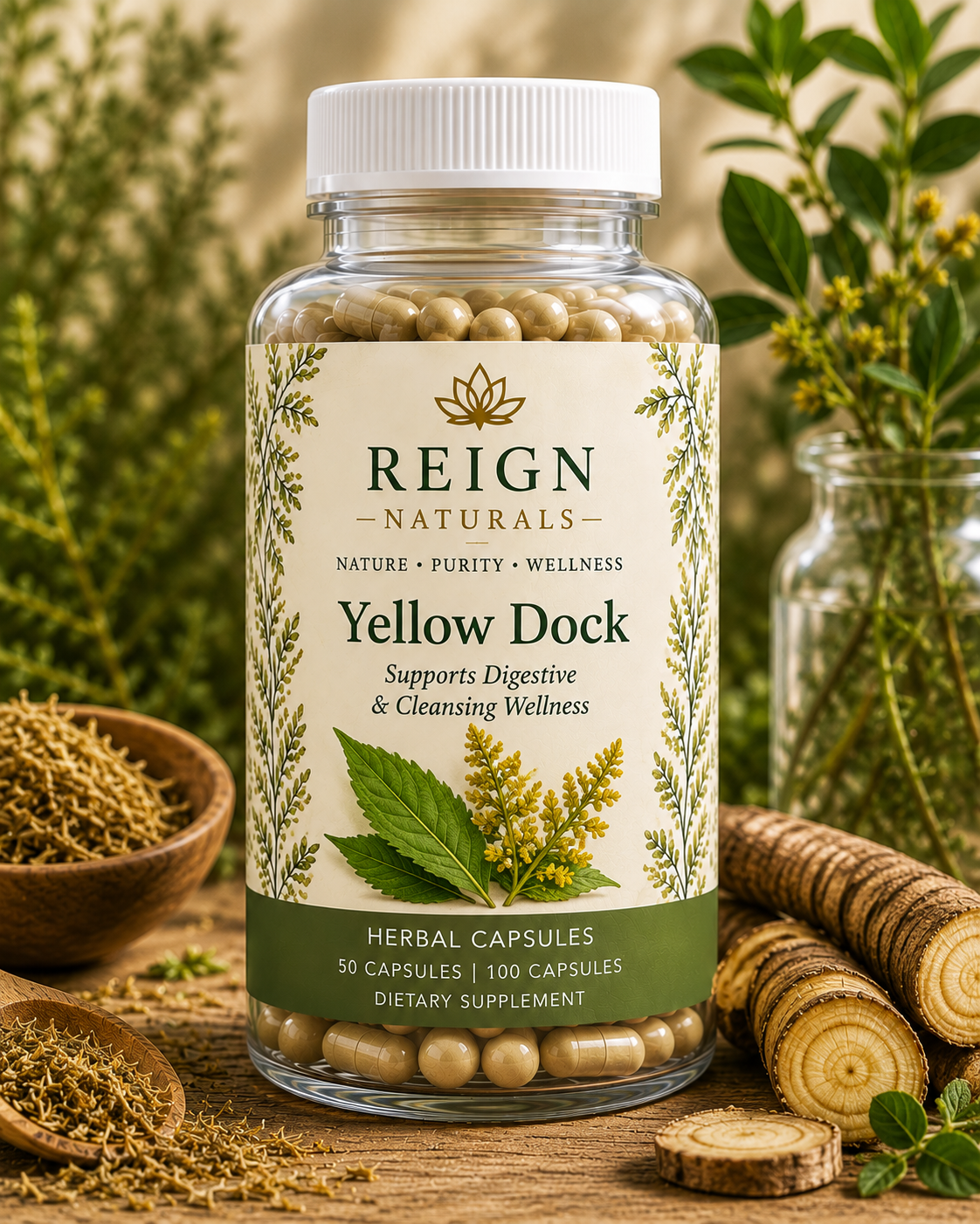 Yellow Dock herbal capsules by Reign Naturals